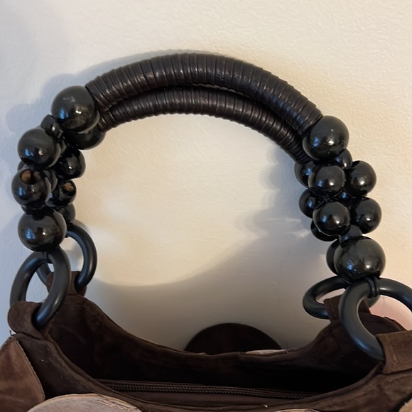 Prezzo Faux Suede Circles Bag with Wood Bead Handle - Picture 3 of 8